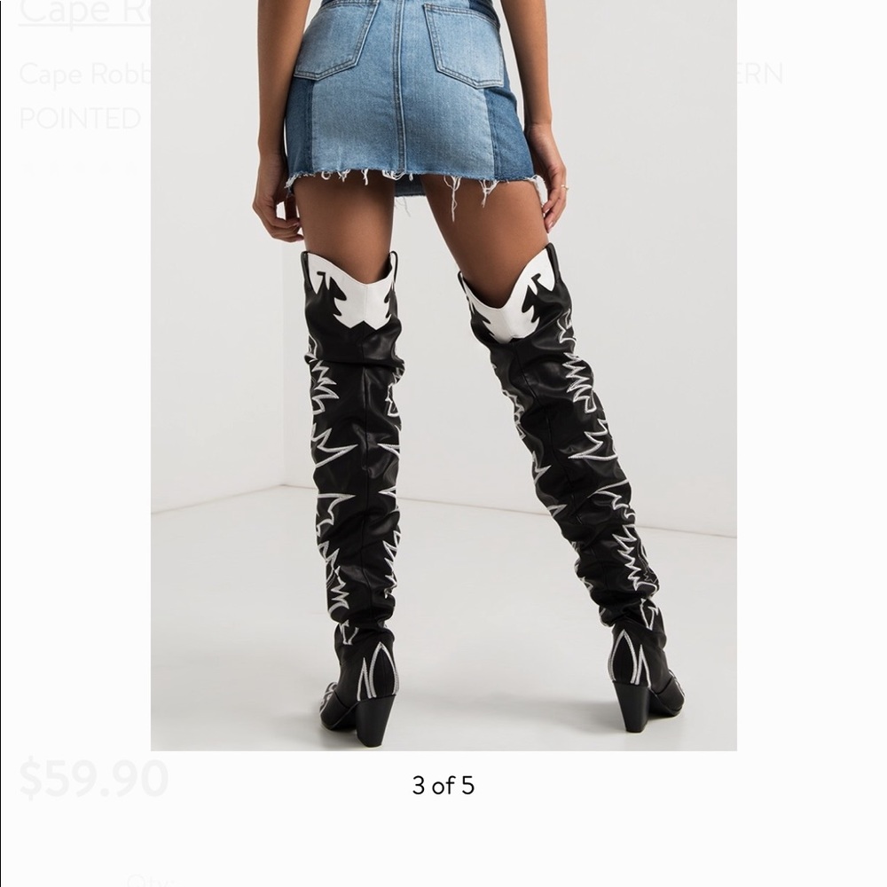 Women's Black & White Embroidered Over-the-Knee Western Boots - Picture 6 of 7